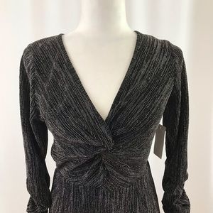 Charcoal rouch tie romper, long sleeves (#204)